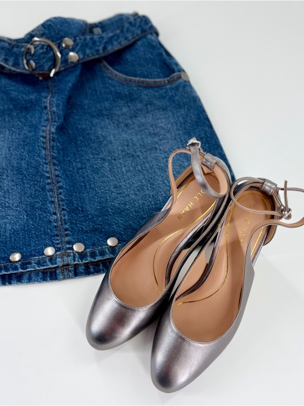 Cole Haan Grand OS Metallic Leather Heels Womens 8.5B Pewter Wedding Season - Picture 5 of 9
